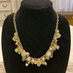 Vintage Gold Tone Beaded Yellow Pendant Statement Necklace
